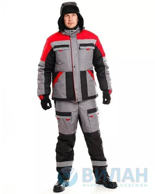 Костюм утепленный КР.326.ПК р.52-54, рост 182-188 (цвет серый, отделка красная, черная, СОП)