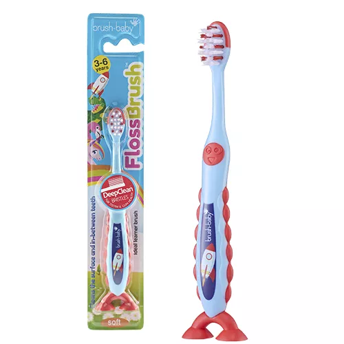 Brush-Baby FlossBrush NEW зубная щётка, 3-6 лет, ракета