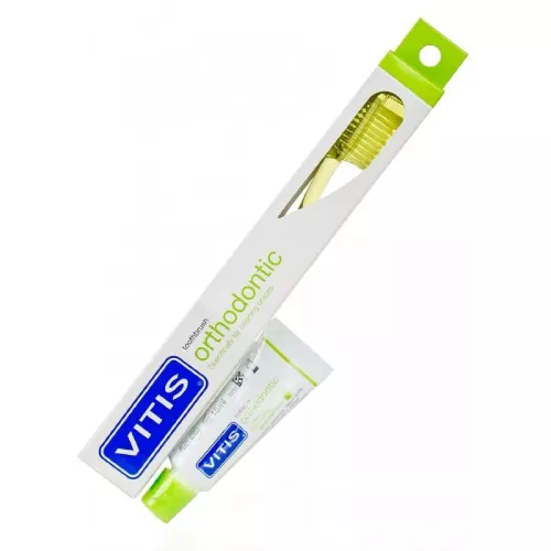 Щётка зубная в твердой упаковке Vitis Ortho access + Зубная паста Vitis Orthodontic 15 мл