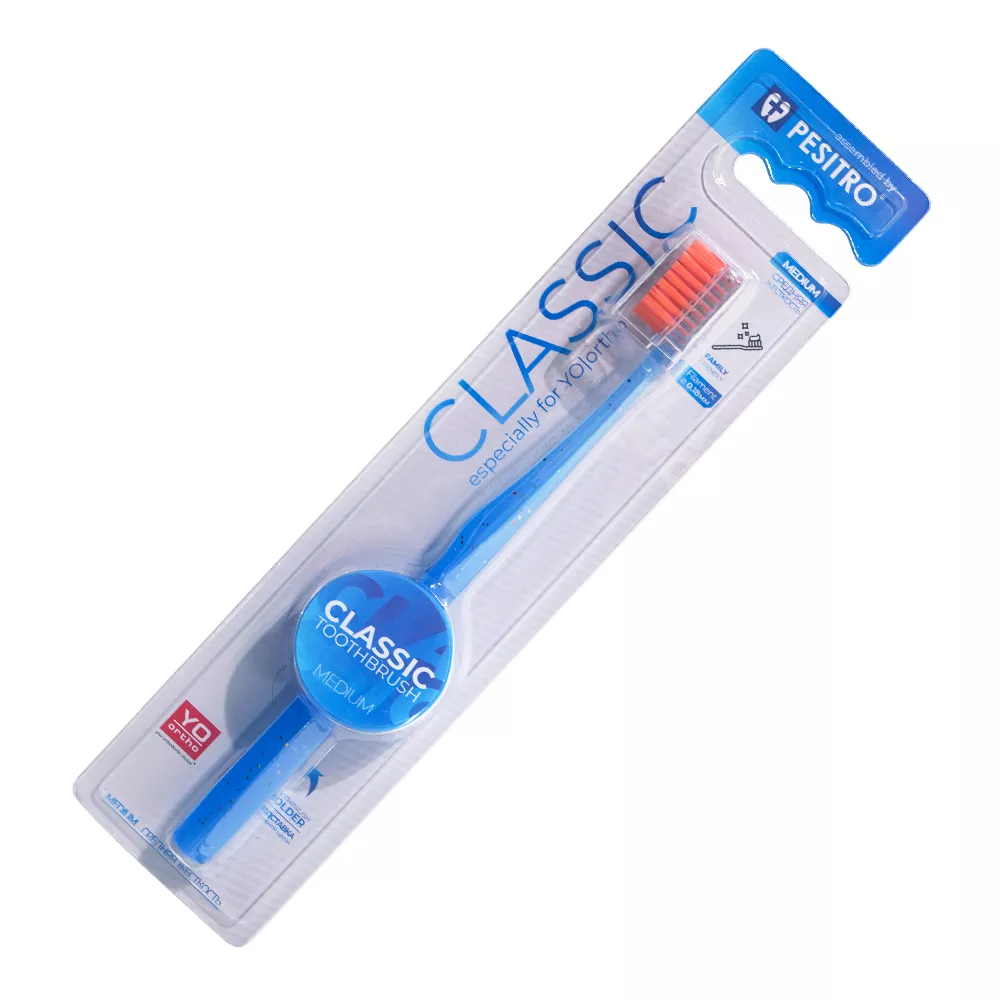 Щетка зубная PESITRO Classic 2900, с полипропиленовой ручкой, щетина нейлон, средней жесткости, с подставкой, взрослая
