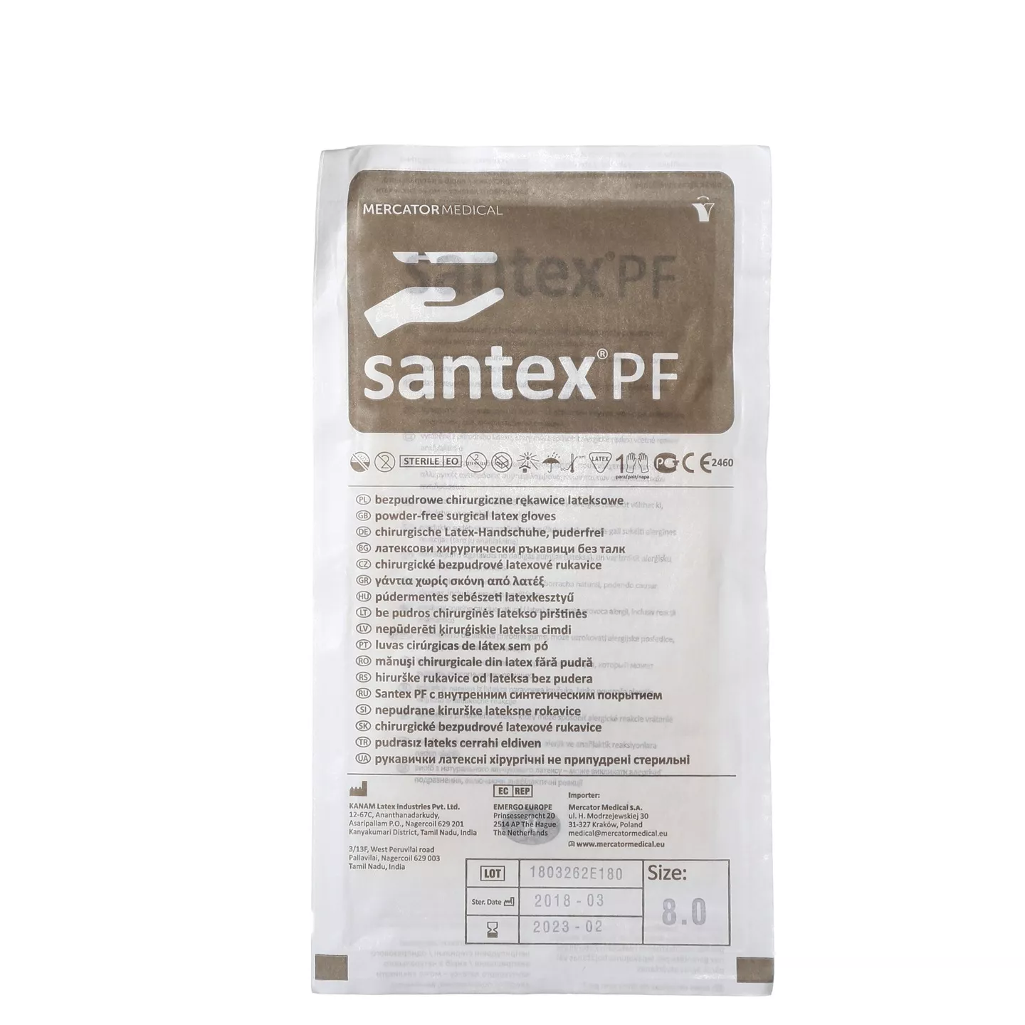 Перчатки Santex PF хирургические, размер 8,0, латексные, неопудренные, текстурированные, стерильные