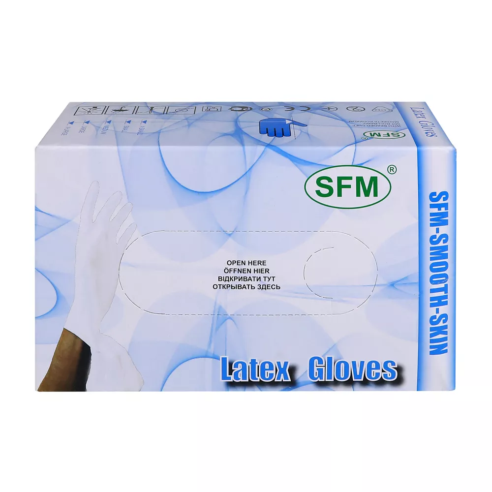 Перчатки SFM  размер SX  латексные, опудренные, гладкие, нестерильные