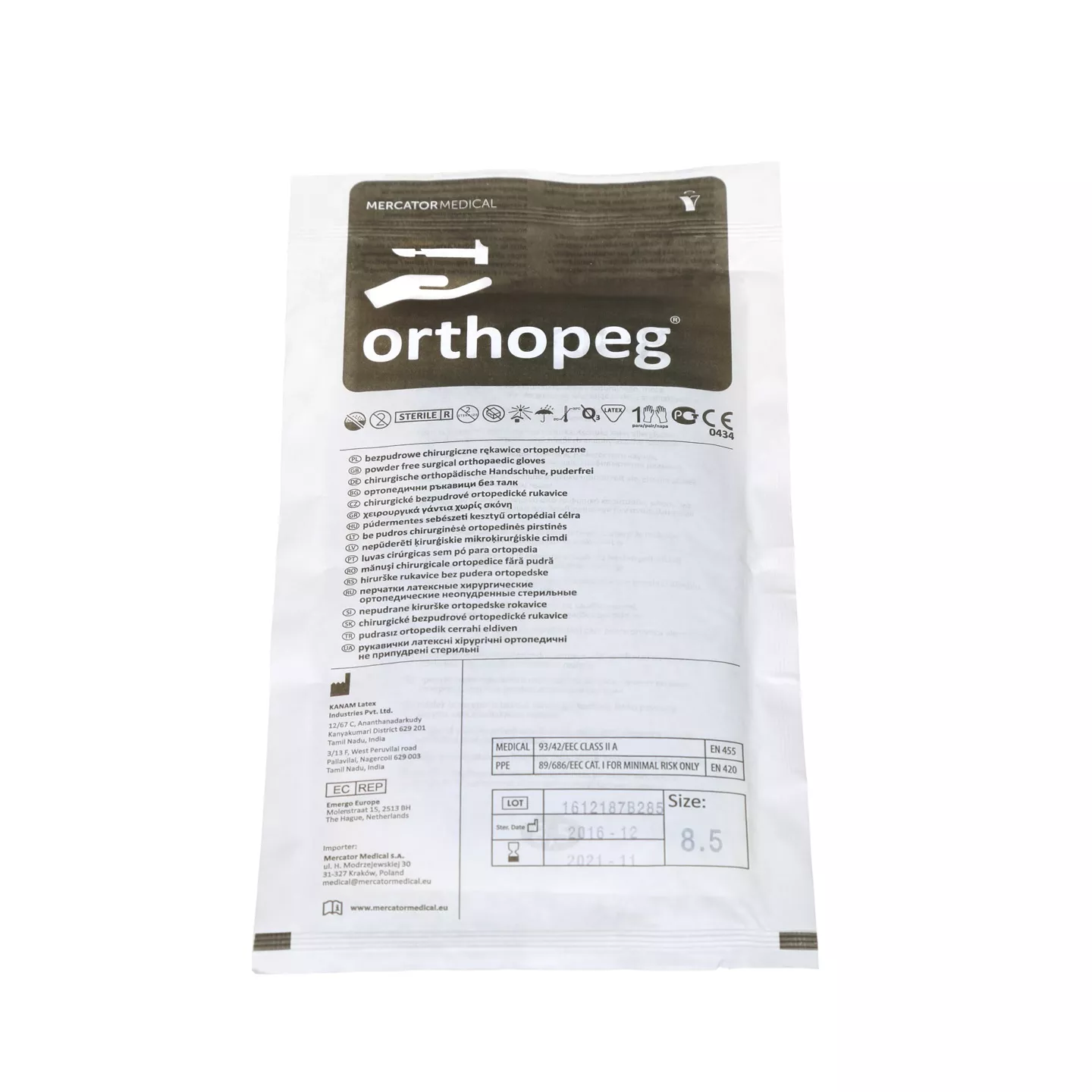 Перчатки Orthopeg , размер 8,5, латексные, неопудренные, повышенной прочности, стерильные