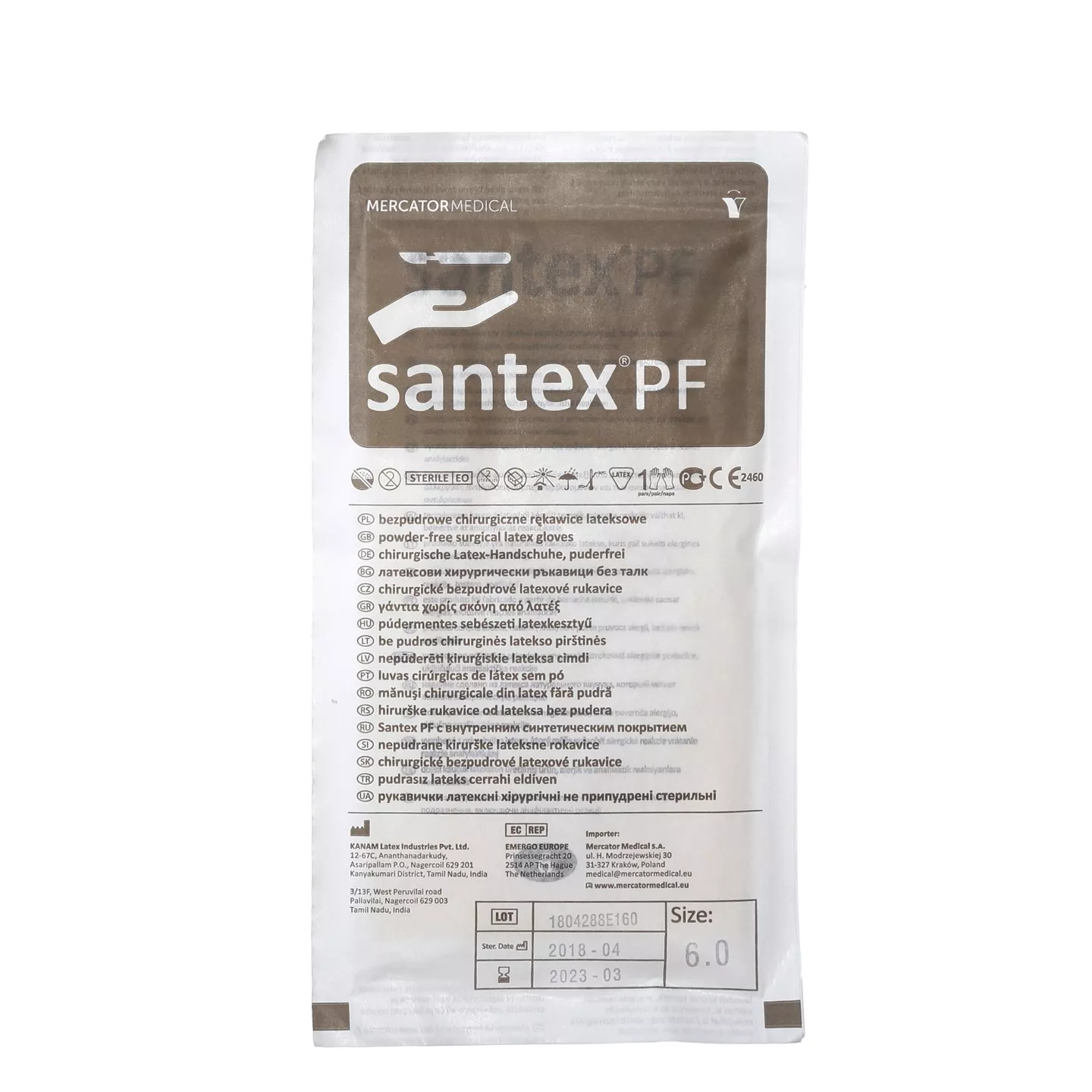Перчатки Santex PF хирургические, размер 6,0, латексные, неопудренные, текстурированные, стерильные
