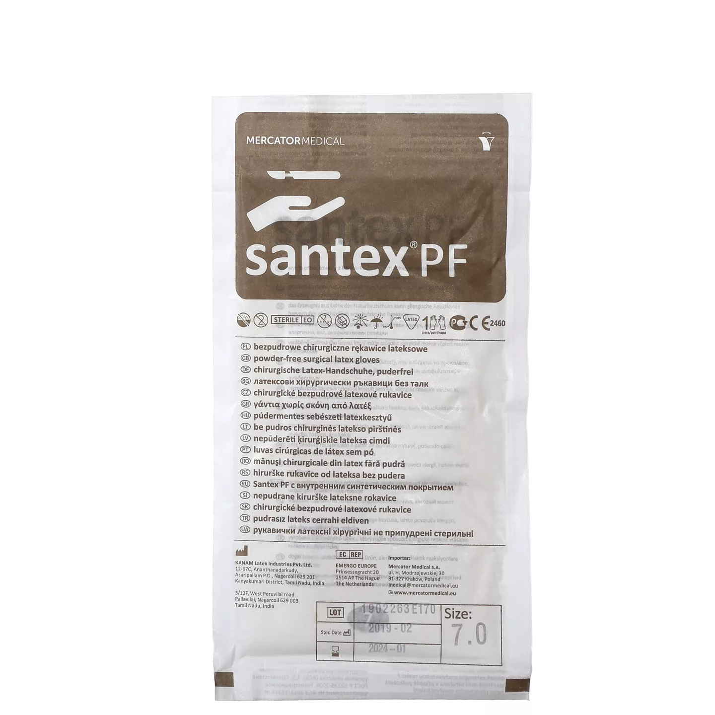 Перчатки Santex PF хирургические, размер 7,0, латексные, неопудренные, текстурированные, стерильные