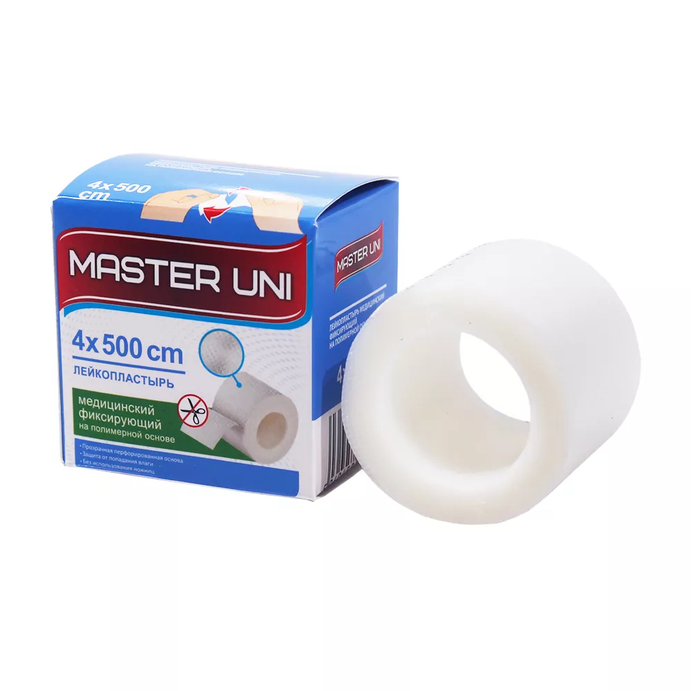 Лейкопластырь Master Uni на полимерной основе, размер 4см*500см, катушка в картонной коробке