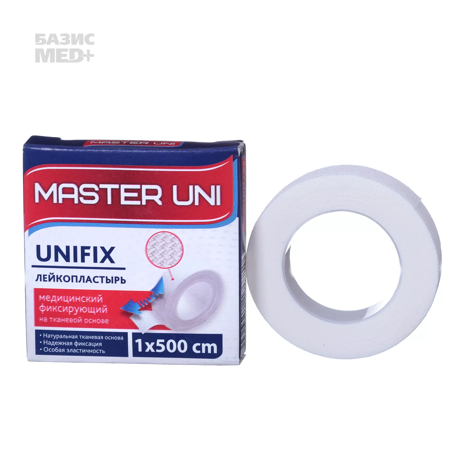 Лейкопластырь Master Uni на тканевой основе (хлопок), размер 1см*500см, катушка в картонной коробке