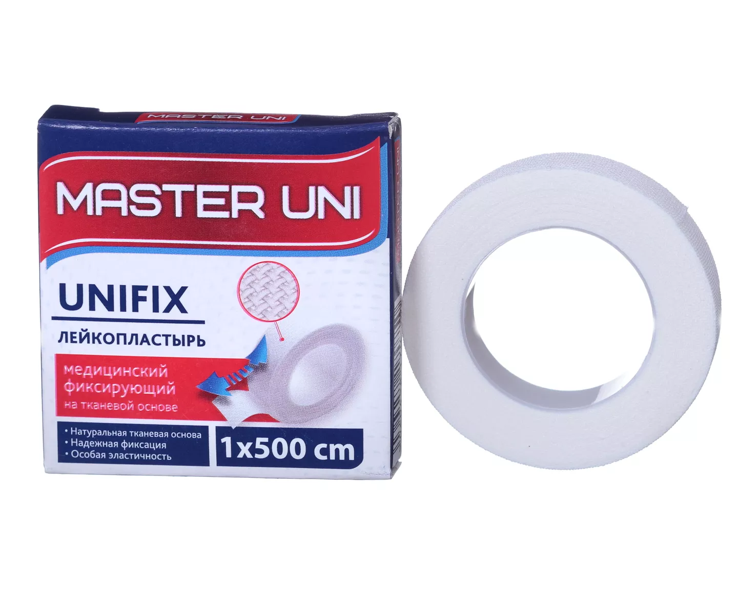 Лейкопластырь Master Uni на тканевой основе (хлопок), размер 1см*500см, катушка в картонной коробке