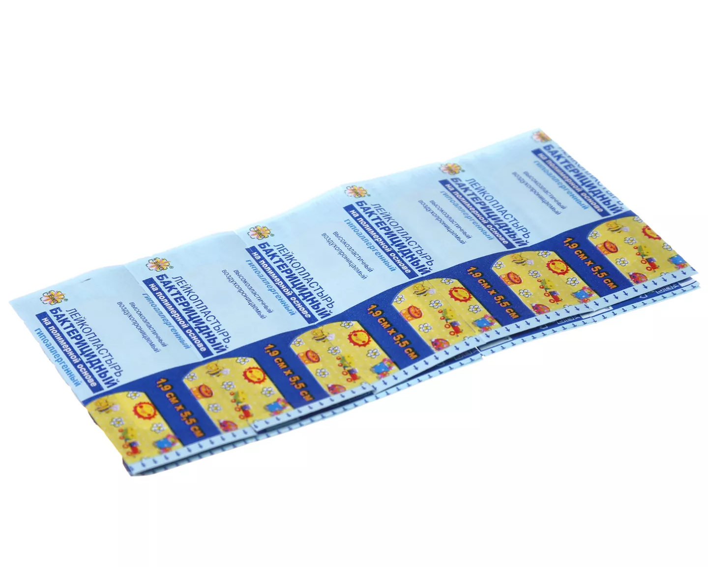 Лейкопластырь LEIKO бактерицидный, размер 1,9см*5,5см, с рисунком, на полимерной основе, гипоаллергенный, индивидуальная упаковка