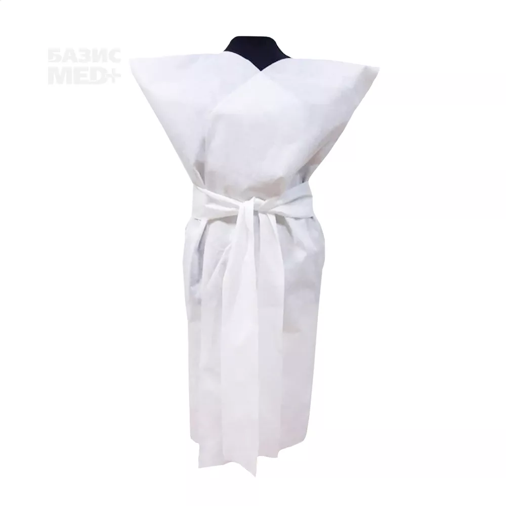 Халат (кимоно) с запахом, материал спанбонд 25г/м2, длина 110см, нестерильный, цвет белый