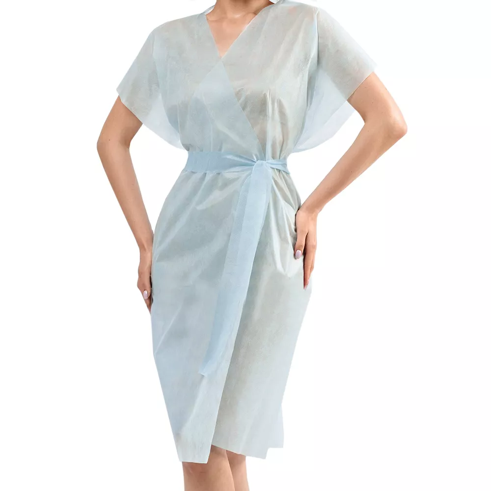 Халат для посетителей (кимоно) с запахом, рукав 3/4, материал спанбонд 17г/м2, нестерильный, размер 100см*140см, цвет синий, упаковка 5шт