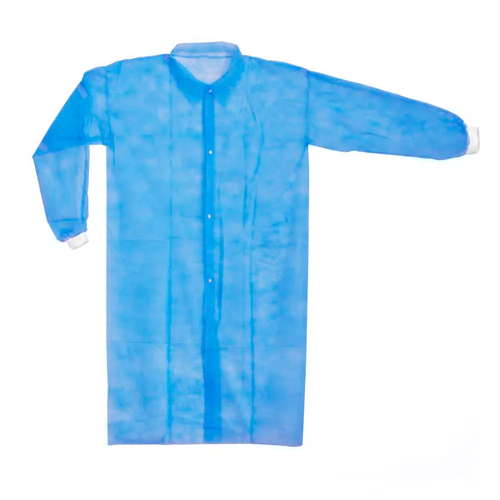 Халат процедурный, материал Спанбонд 20г/м2, на кпопках, рукава на манжете, нестерильный, цвет - синий