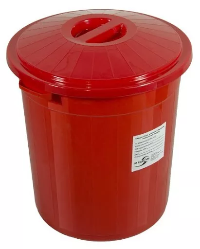 Бак 65,0л для сбора, хранения медицинских отходов (класс В), с крышкой, цвет красный, многоразовый