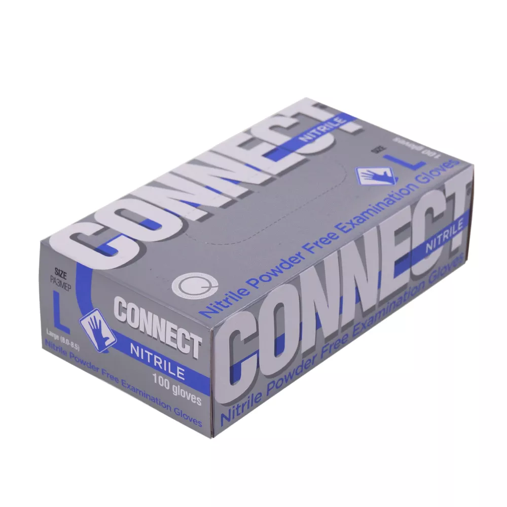 Перчатки CONNECT NITRILE, размер L, нитриловые, вес 6,0г/пара, неопудренные, текстурированные на пальцах, цвет голубой, нестерильные