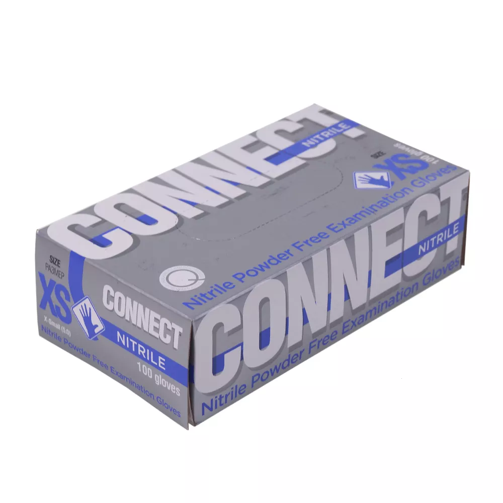 Перчатки CONNECT NITRILE, размер SX, нитриловые, вес 6,0г/пара, неопудренные, текстурированные на пальцах, цвет голубой, нестерильные