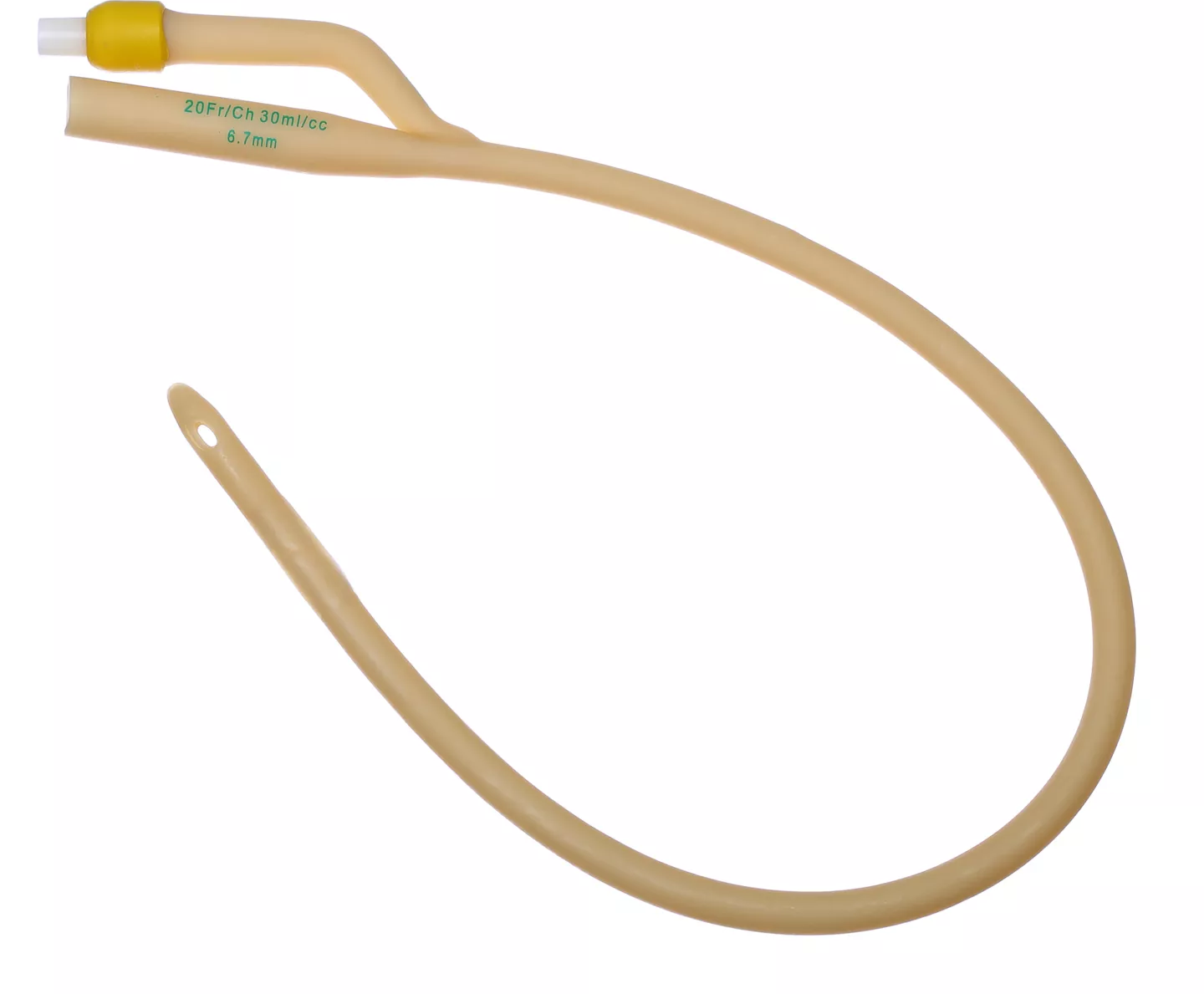 Катетер Фолея латексный с сил.покрытием 2-х ходовой СН-20, диаметр 5,1/6,7мм, объем баллона до 30мл, длина 400мм, цвет желтый, стерильный