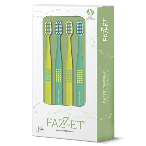 Fazzet рельефная многоуровневая зубная щетка с частицами серебра, 4 шт.
