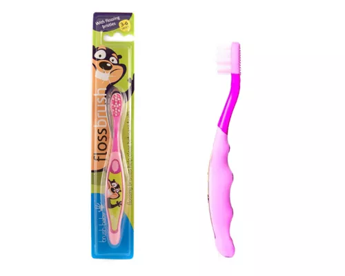 Brush-Baby FlossBrush зубная щётка, 3-6 лет, розовая
