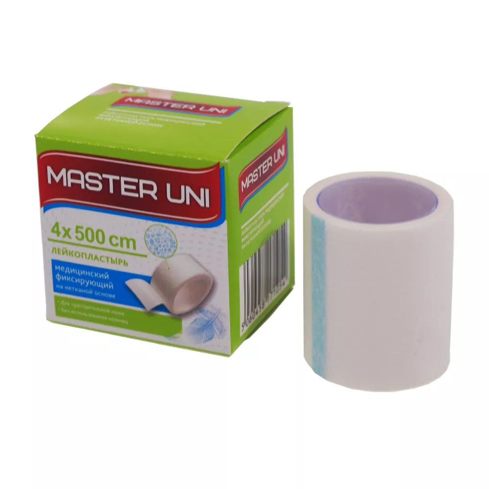 Лейкопластырь Master Uni на нетканой основе (целлюлоза), размер 4см*500см, катушка в картонной коробке