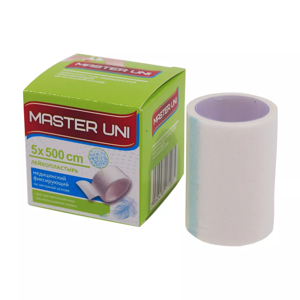 Лейкопластырь Master Uni на нетканой основе (целлюлоза), размер 5см*500см, катушка в картонной коробке