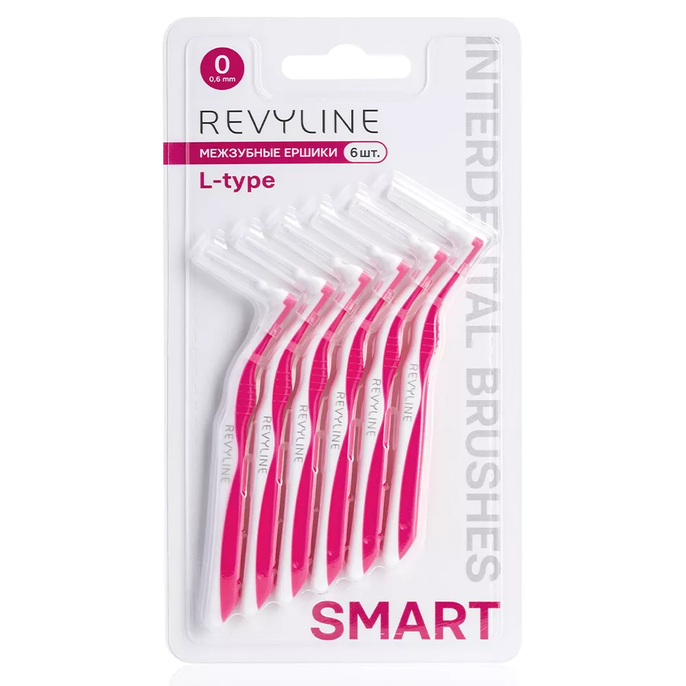 Ершики межзубные Revyline Smart L-type, размер 0 (0,40 мм) розовые, 6 шт.