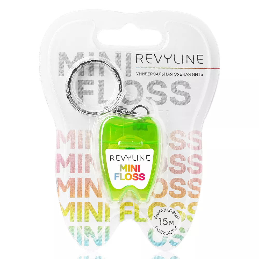 Зубная нить вощеная Revyline floss mini, полиэстер с бамбуковым углем, 15 м, салатовая