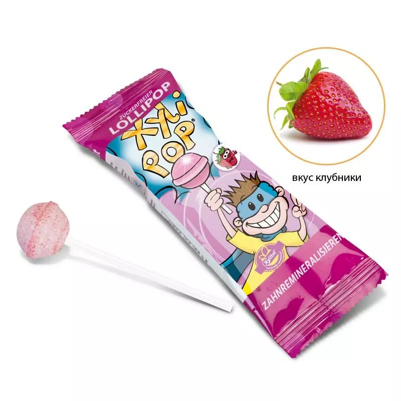 Леденец с ксилитом со вкусом клубники мирадент xylipop miradent