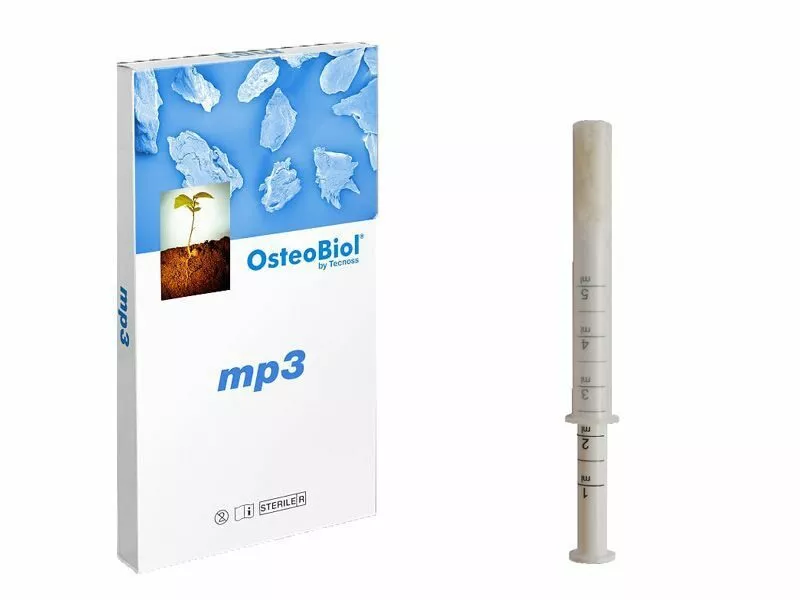 OsteoBiol mp3. 1 шприц. 1.0 см3. Увлажненные костные гранулы с коллагеном. Гранулы 0,6-1 мм. конская