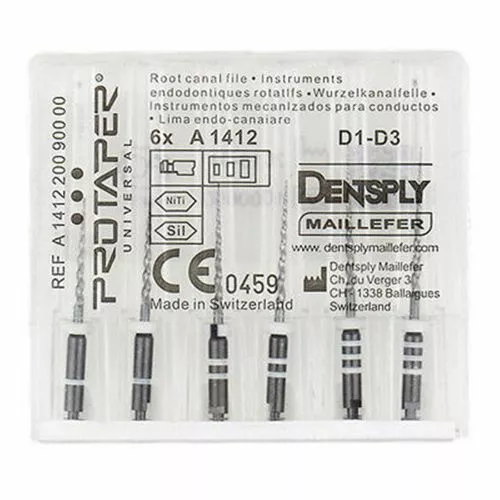Машинные файлы для распломбировки канала D1-D3 protaper retreatment (про тейпер) , L 18 мм., конусность 8%, 6 шт.