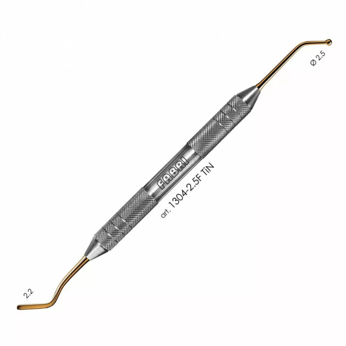 1304-2,5F TiN-Удлиненная средняя гладилка с штопфером-шариком  2.5mm. Ручка  6mm. Покрытие Gold