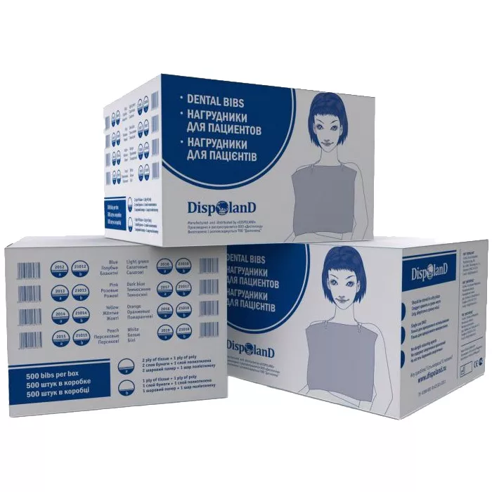 Салфетки нагрудники для пациента, двухслойные, голубые, 33 х 45 см., 500 шт.