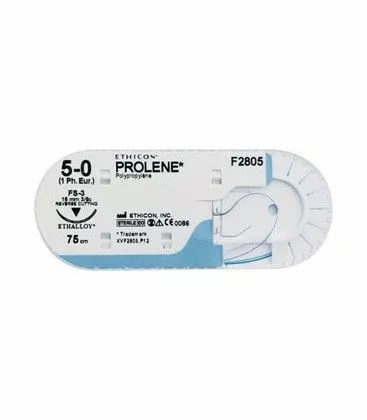 PROLENE (ПРОЛЕН) шовный материал М1 (5/0), две колющих иглы 17 мм., 90 см. х 12 шт.