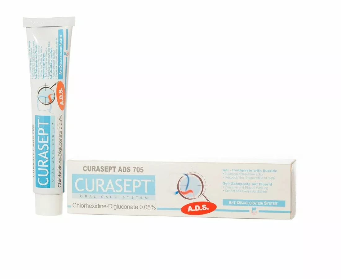 CURASEPT ADS 705 (КУРАСЕПТ) паста зубная гелеобразная с 0,05% хлоргексидина, 75 мл.