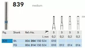 MEISINGER боры алмазные, 839 (150) 014 FG 314, 5 шт.