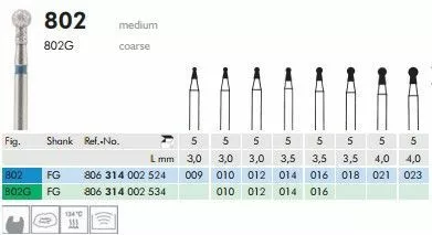 MEISINGER боры алмазные, 802 (002) 012 FG 314, 5 шт.