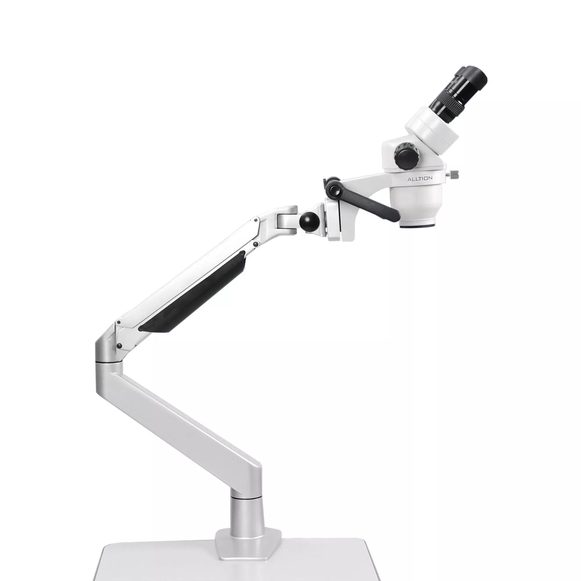 ALLTION ASM-0745TS  тринокулярный зуботехнический стереомикроскоп с плавным увеличением 7x-45x, на кронштейне с настольным креплением
