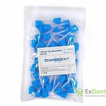 DISPODENT MIXING TIPS BLUE/WHITE насадки для смешивания стоматологических материалов, 50 шт.