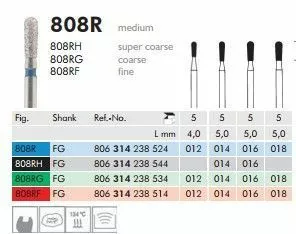 MEISINGER боры алмазные, 808R (238) 012 FG 314, 5 шт.