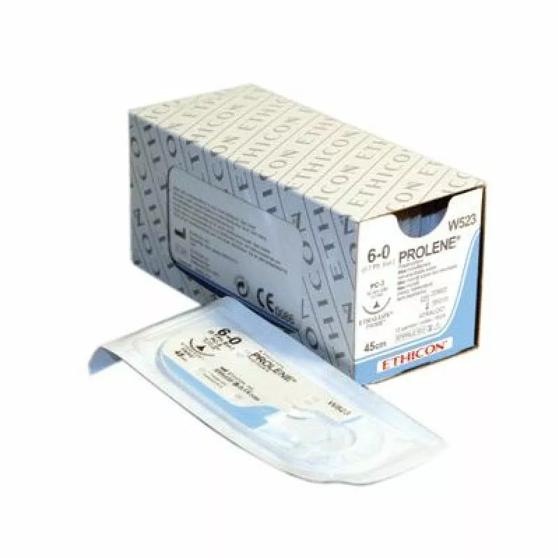 PROLENE (ПРОЛЕН) шовный материал М0.7 (6/0), две колющих иглы 13 мм., 60 см х 12 шт.