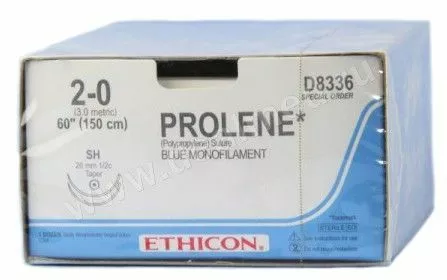 PROLENE (ПРОЛЕН) шовный материал М3 (2/0), две колющих иглы 31 мм., 90 см х 12 шт.