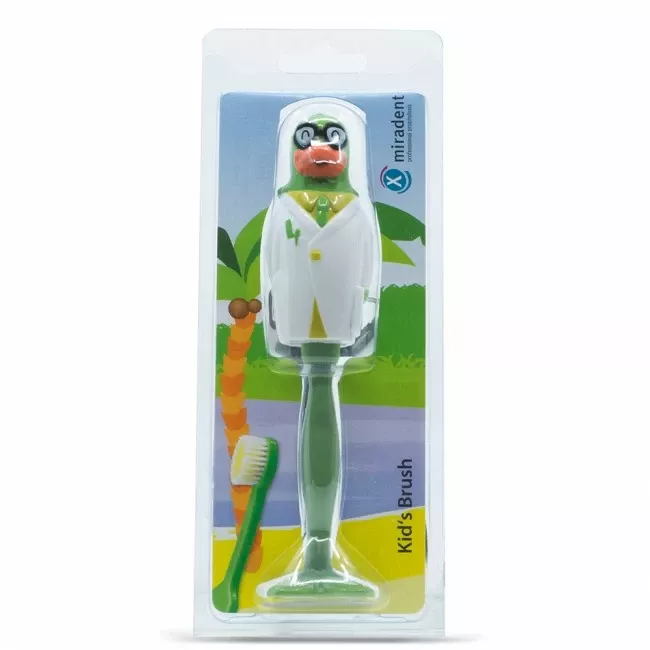 Prof. Paul Попугайчик - детская зубная щетка с защитным футляром, зеленая