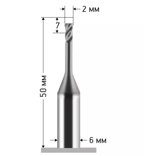 Фреза торцевая ADM Dental с покрытием Alcorona диам. 2,0 мм