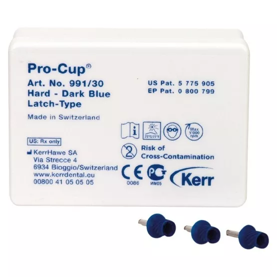 Kerr Полировочные чашечки Pro-Cup жесткие, темно-синие (винтообразные), 30 шт. с держателем