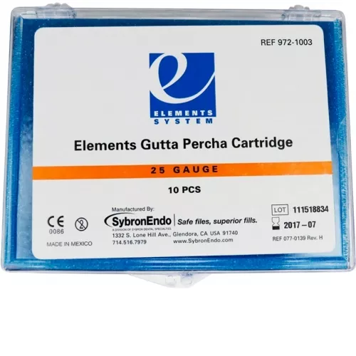 Elements Gutta Percha Cartridge, гуттаперча в картриджах в упаковке 25GA, низкая вязкость, (10 шт).