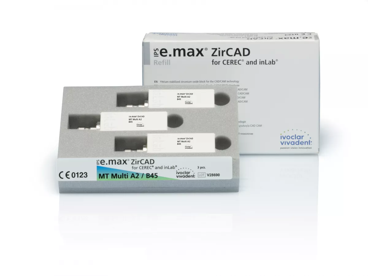 Блоки IPS e.max ZirCAD CER/in.MT Mul. A2 B45, 3 шт.