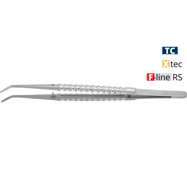 Атравматический хирургический пинцет угловой с насечками 173мм - devemed micro forceps, 1,3 mm.  F-LINE  RS  TC  TW  - арт. 2302-73 F