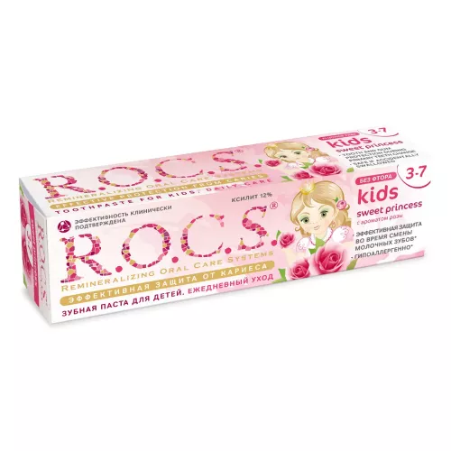 Зубная паста R.O.C.S. Kids sweet Princess с Ароматом розы без фтора, 45 гр