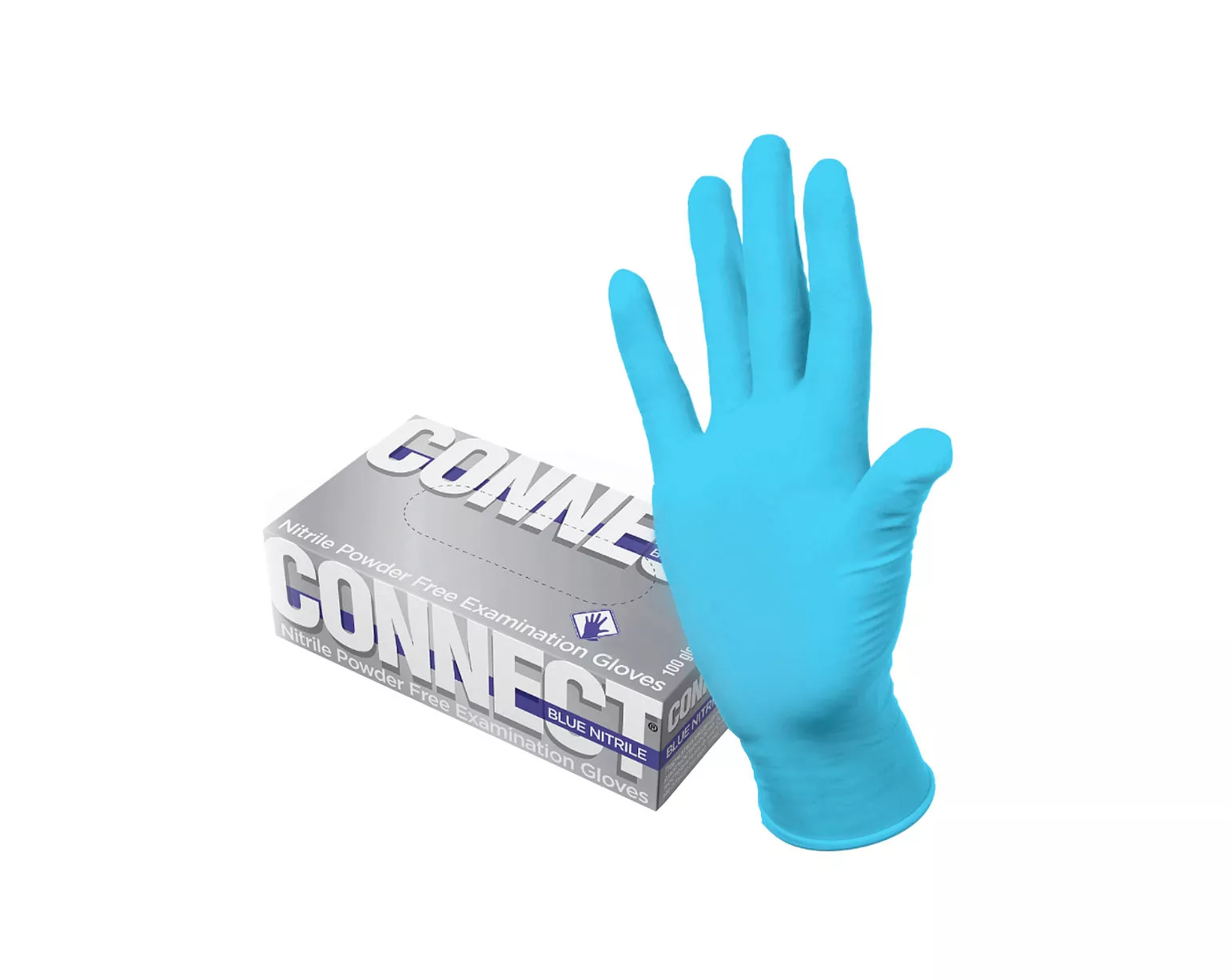 Перчатки нитриловые, голубые CONNECT BLUE NITRILE, размер S (6-7)