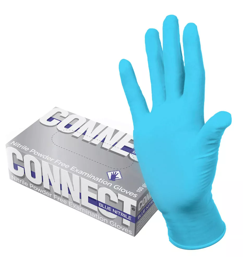 Перчатки нитриловые, голубые CONNECT BLUE NITRILE