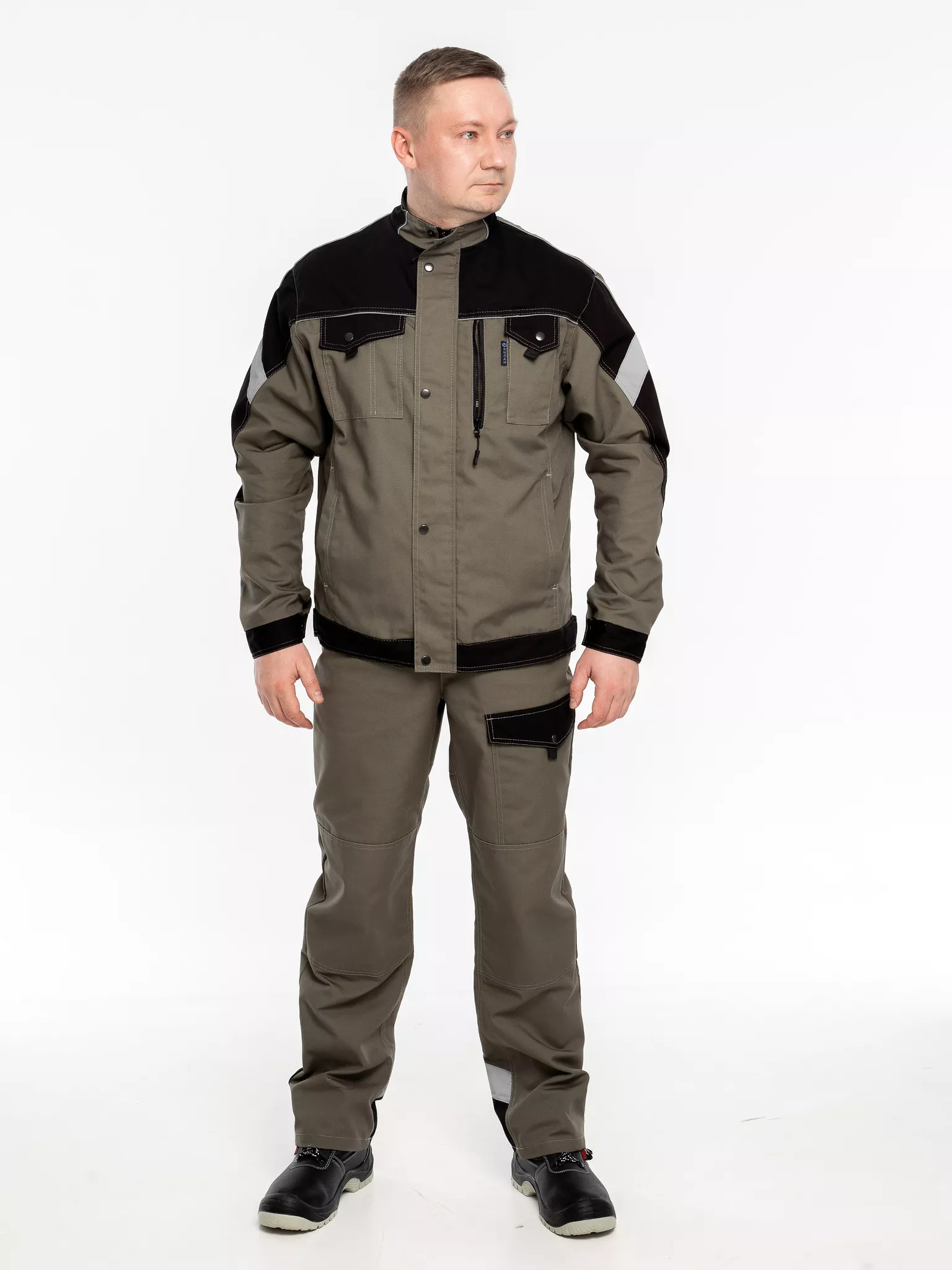 Куртка рабочая КР.366 р.60-62, рост 170-176 (цвет оливковый, отделка черная.СОП)